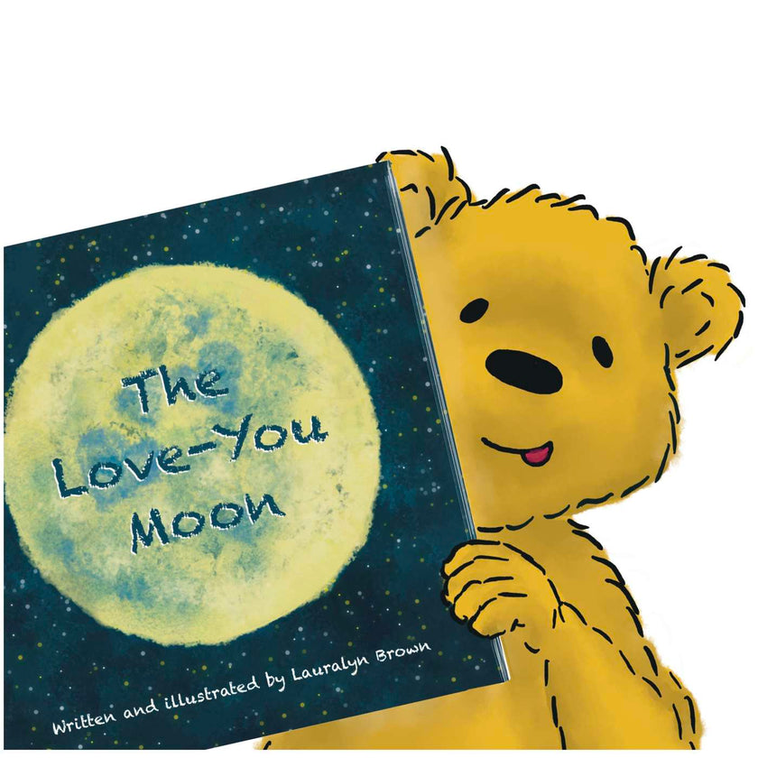 The Love-You Moon book cover by Lauralyn Brown with Buzz the bear cub